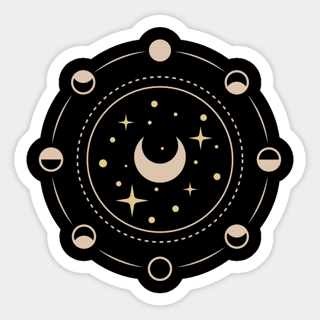 Minimalist line art astrology design with moon phases Sticker by Aesthetic Witchy Vibes